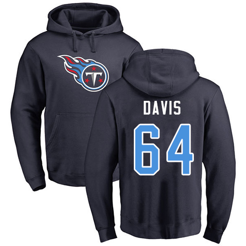 Tennessee Titans Men Navy Blue Nate Davis Name and Number Logo NFL Football 64 Pullover Hoodie Sweatshirts
